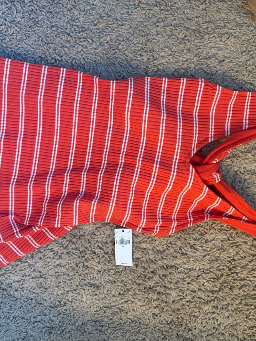Red Striped V-Back Ribbed top - Picture 2 of 3